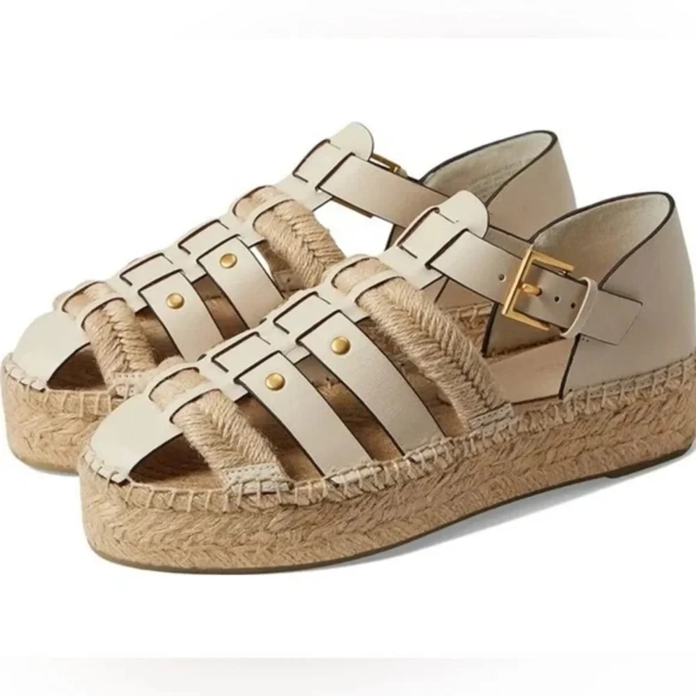 NEW Tory Burch Fisherman Platform Espadrilles Ivory Off White size10 NO BOX